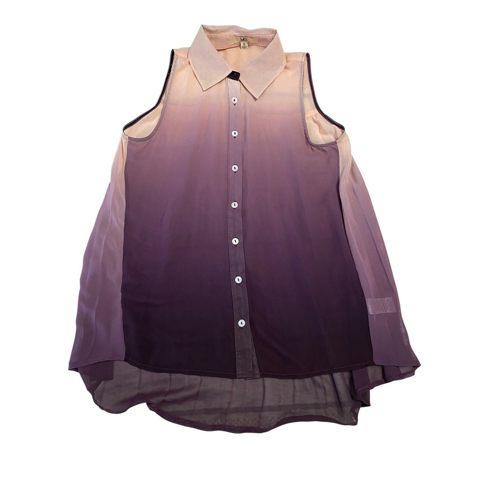 YA Los Angeles Ombre Silk Blend Sleeveless Blouse Purple Pink Pleated Back Sz S